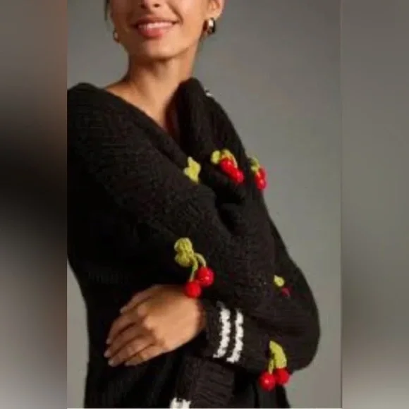 Anthropologie Maeve Black Varsity Cardigan Sweater with 3D Cherry
O/S NWOT - Picture 4 of 12